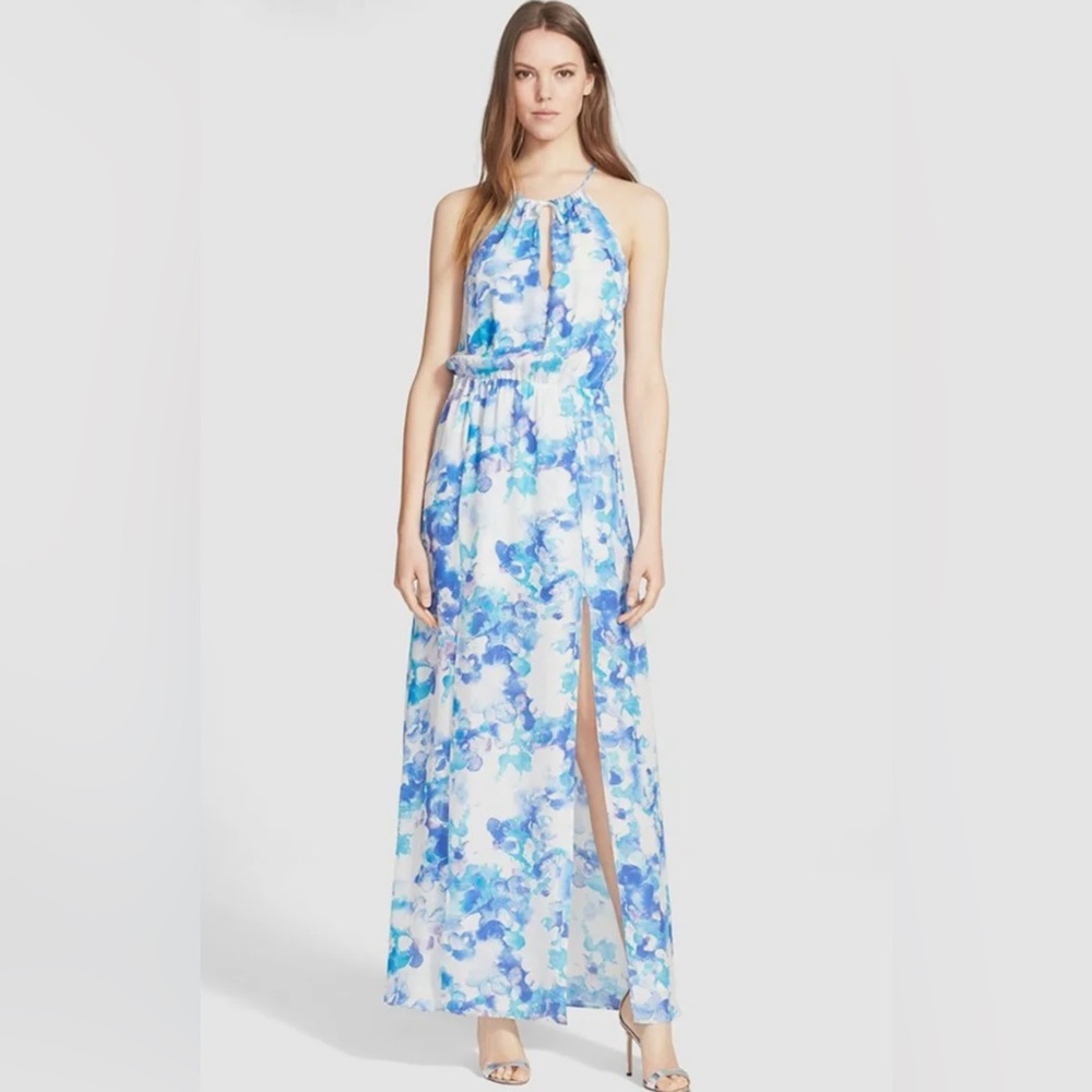 Parker Silk Blue/White Lisbon Maxi Dress, Size XS